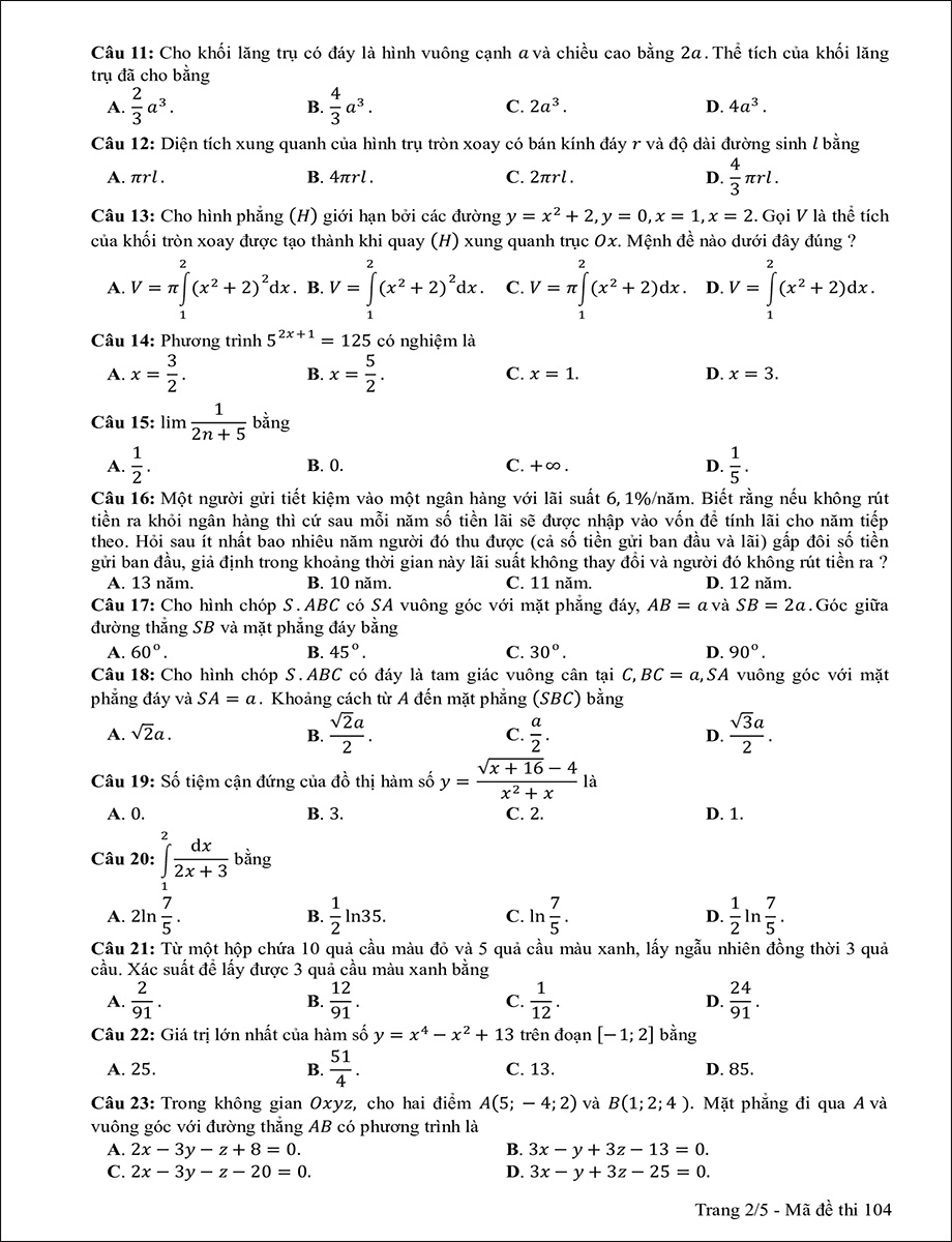 Mã đề 104 (trang 2)